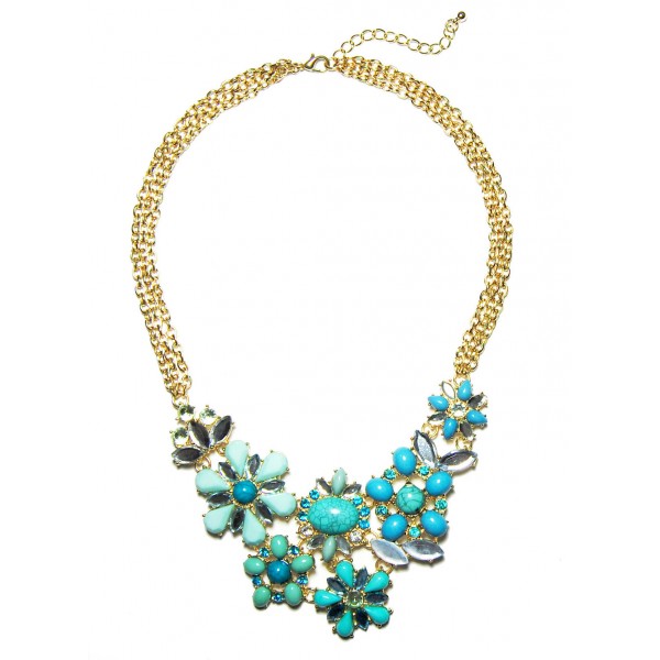Turquoise Bead Flower Cluster Statement Necklace